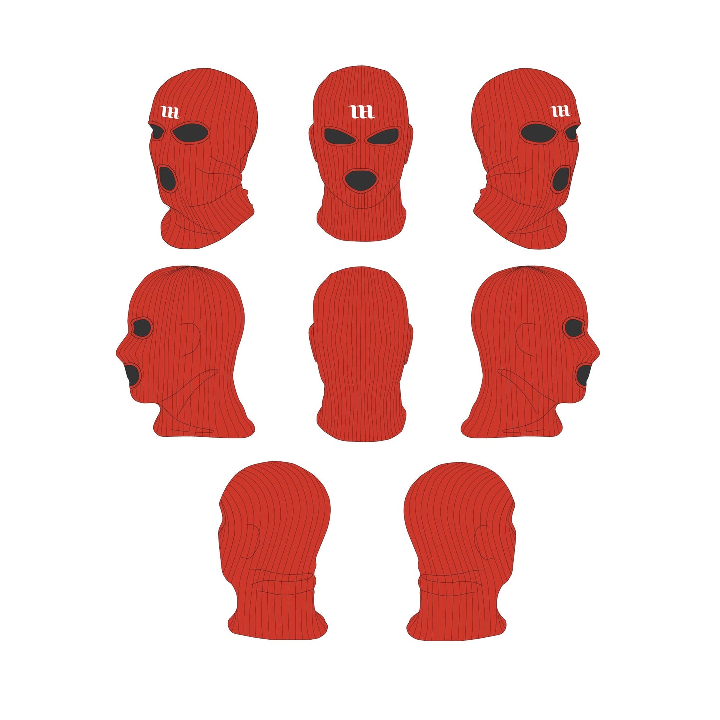 Ski Mask w/ 3 Holes - Mockup and Template - 8 Angles, 1 Style, Layered, Detailed and Editable Vector in EPS, SVG, AI, PNG, DXF and PDF