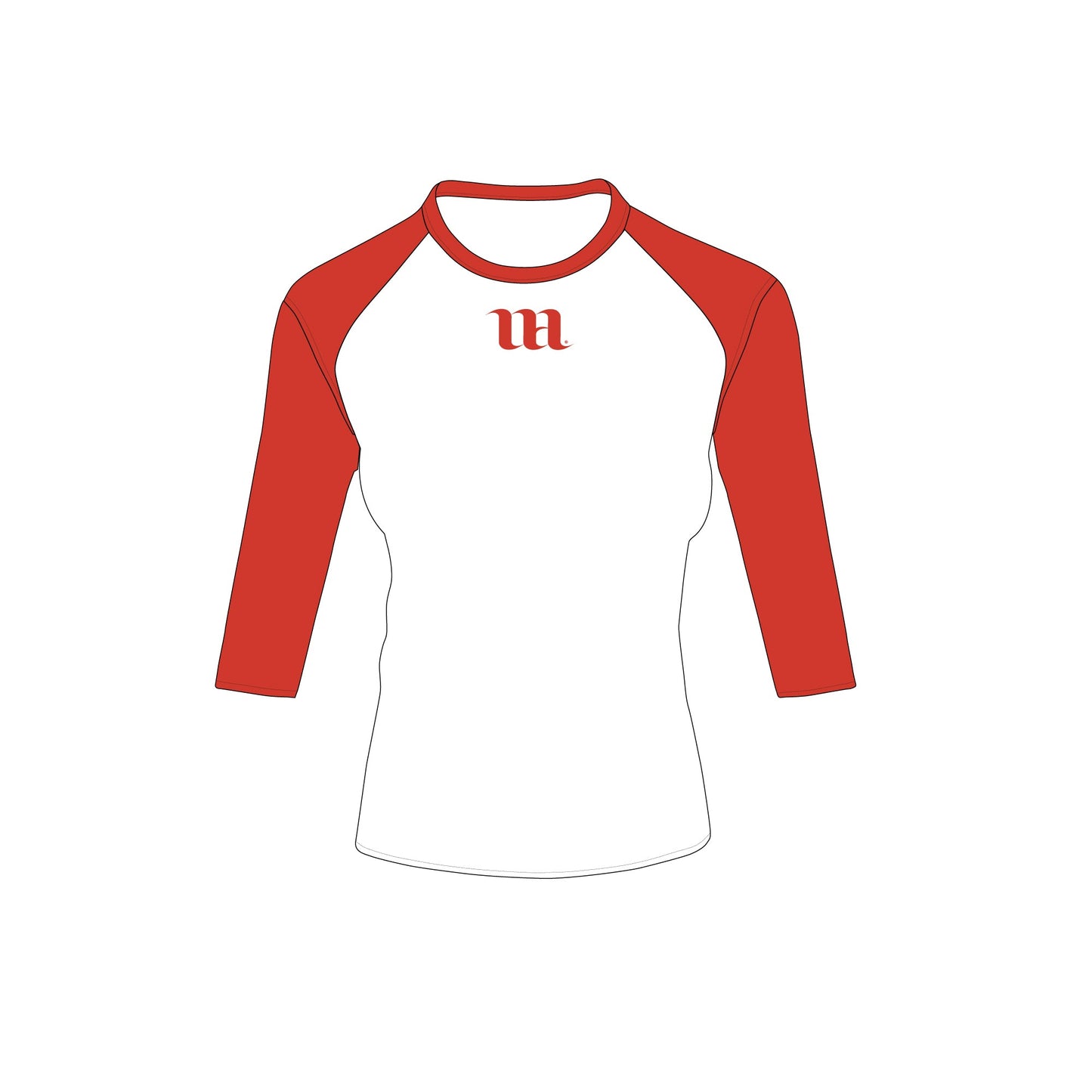 Raglan Women's 3/4 Sleeve Shirt - Mockup and Template - 4 Angles, 1 Style, Layered, Detailed and Editable Vector in EPS, SVG, AI, PNG, DXF and PDF