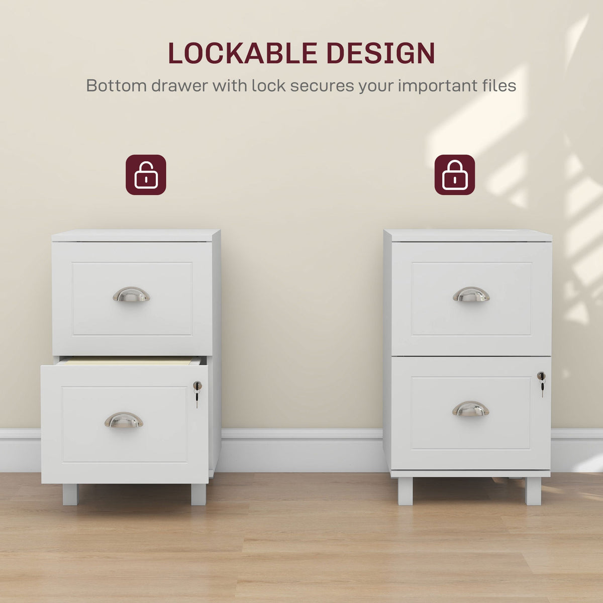 2-Drawer Small Filing Cabinet Lockable Home Office Storage Cabinet with Adjustable Hanging Bars for A4 Letter Black