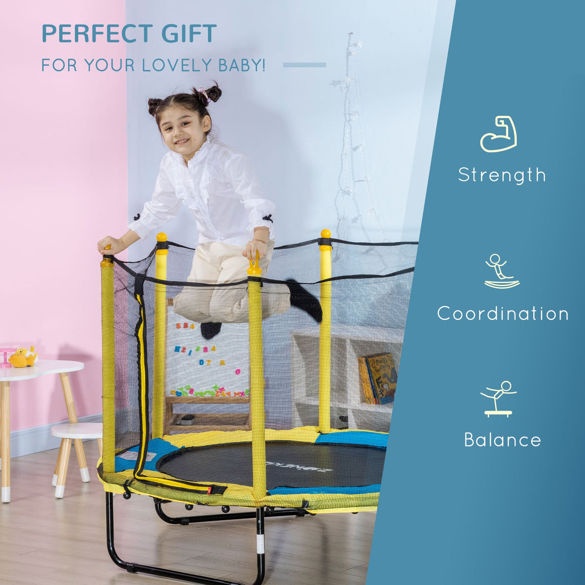 4.6FT Trampoline for Kids with Enclosure Net for Ages 3-6, Indoor Outdoor Use, Black