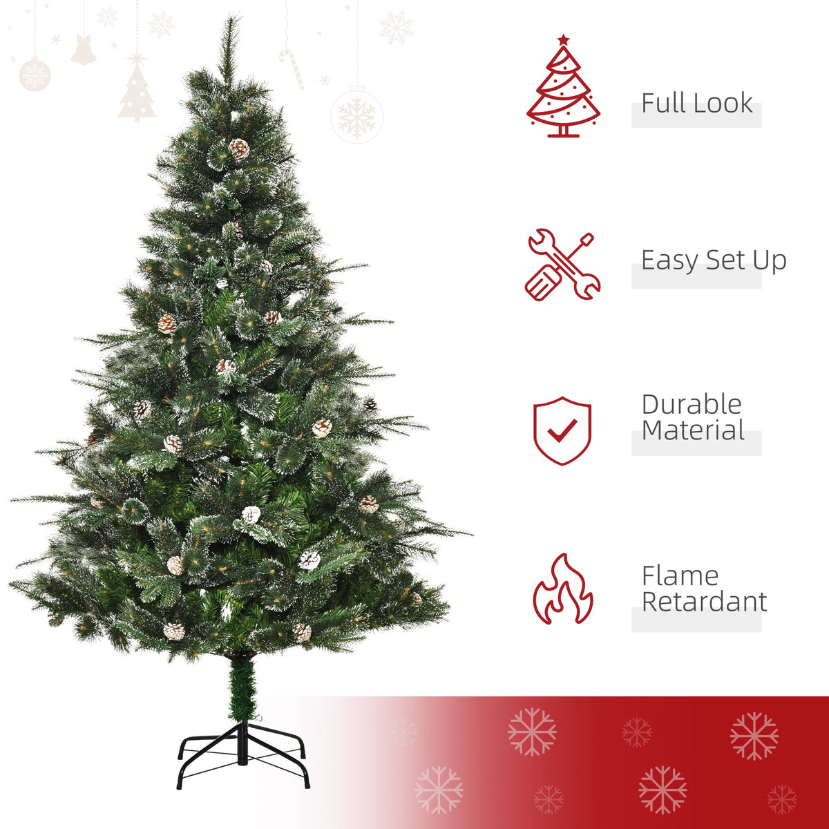 6FT Artificial Christmas Snow Pine Tree Holiday Home Xmas Decoration with Automatic Open, Pinecone, Green