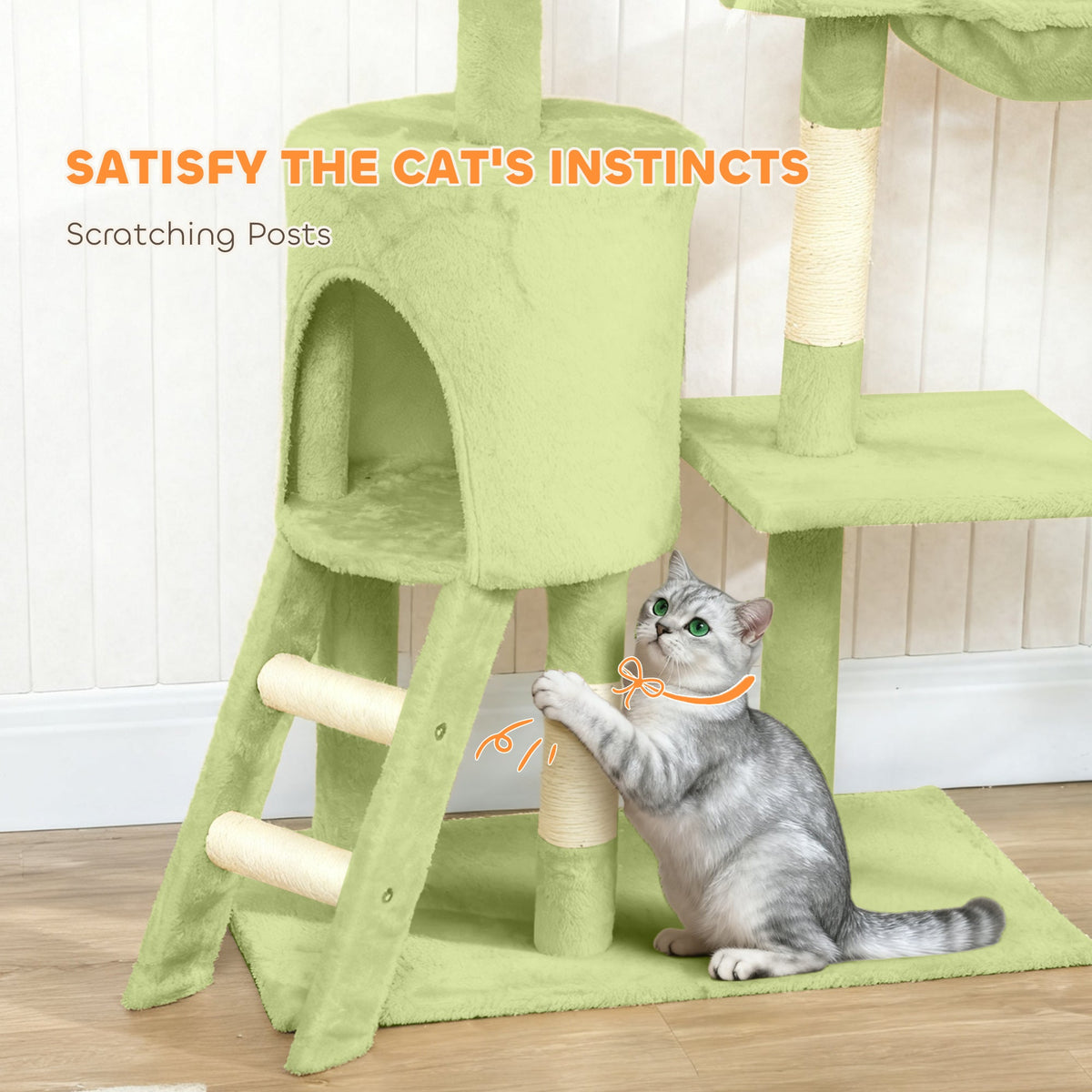 53" Cat Tree Tower, Kitten Activity Centre with Scratching Posts, Condo, Perches, Ladder, Hammock, Dangling Toys, Grey
