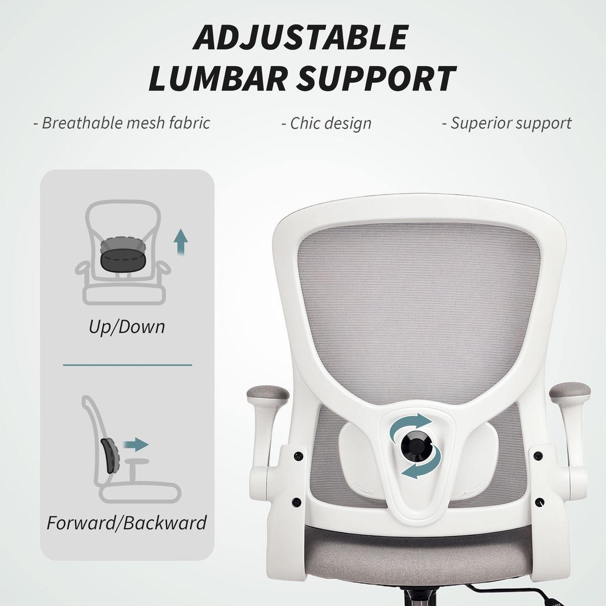 Ergonomic Mesh Office Chair with 4D Lumbar Support, Swivel Desk Chair with Flip-up Armrests, Tilt Function, Black