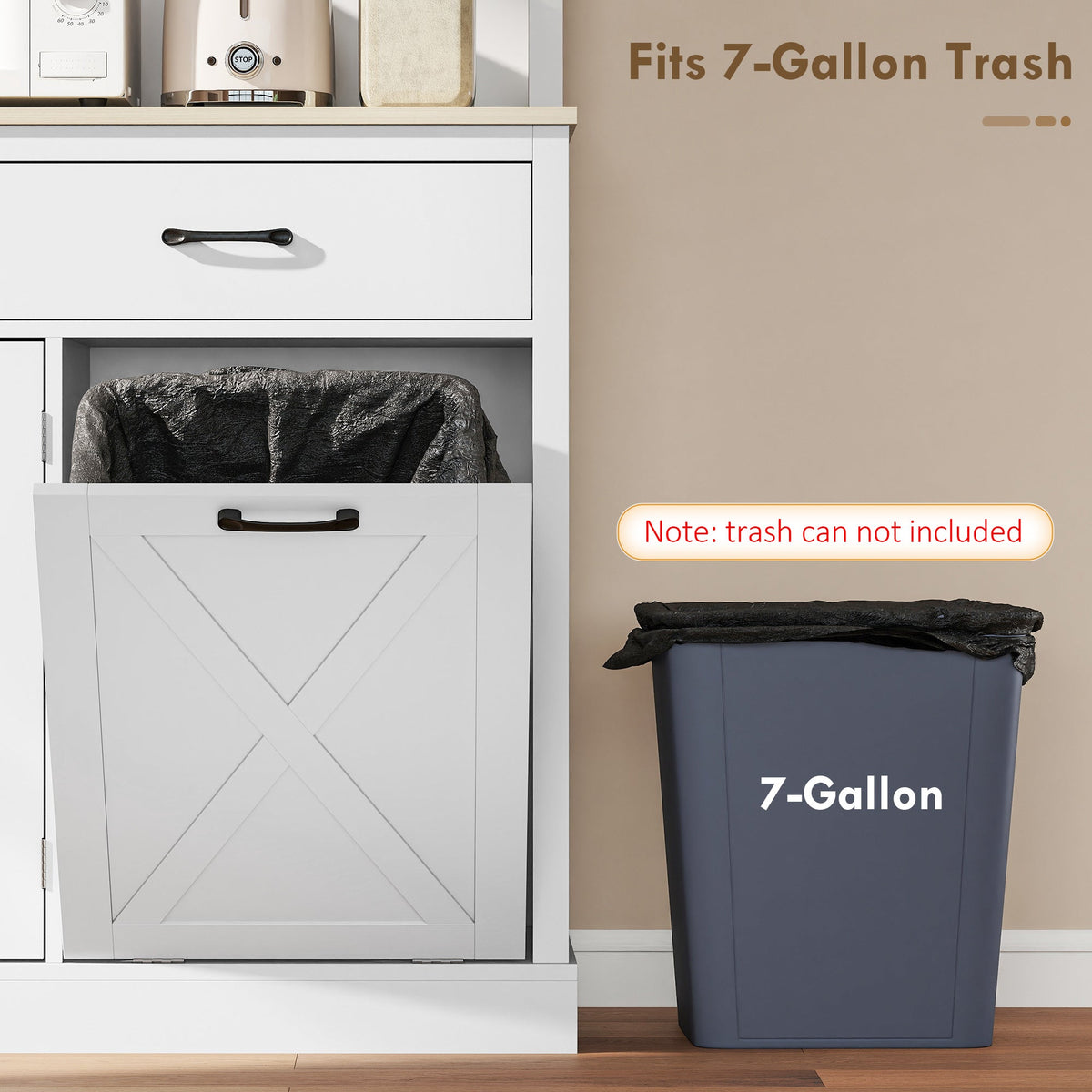 69" Kitchen Pantry Cabinet with Charging Station Kitchen Cabinet with Microwave Stand 7 Gallon Trash Can Cabinet Black