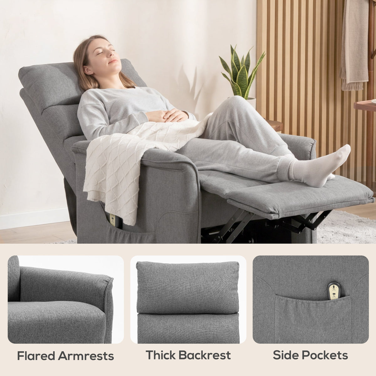 Lift Chair for Elderly, Power Chair Recliner with Remote Control, Side Pockets for Living Room, Blue