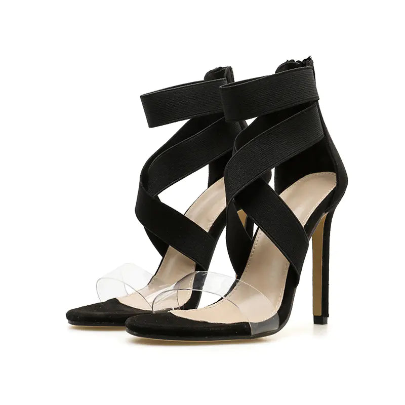 Transparent Strap High Heels with Elastic Bands