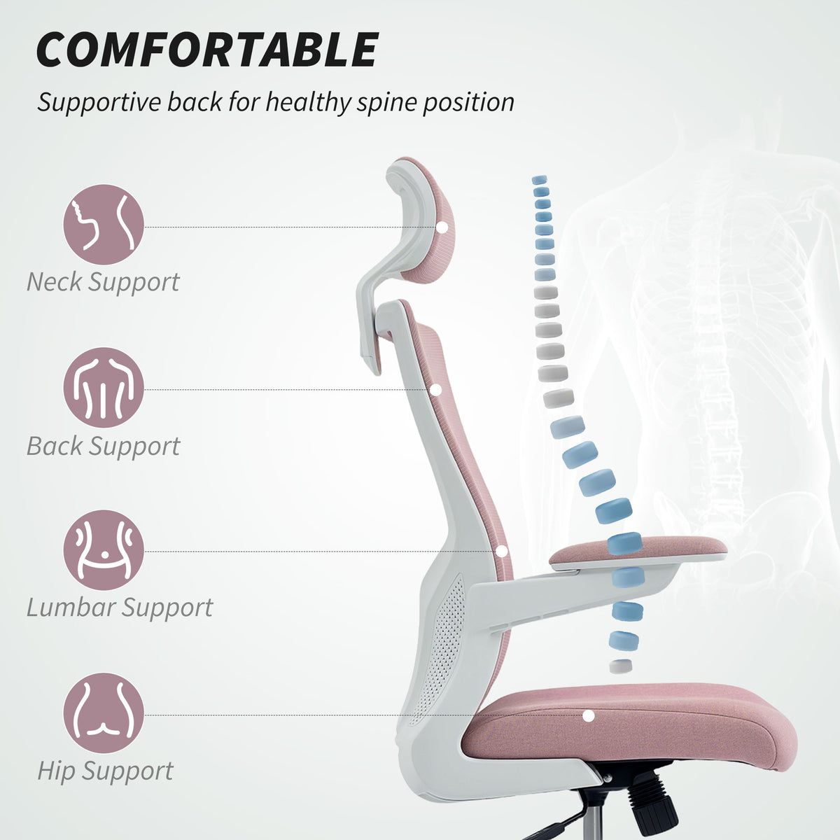 Ergonomic Office Chair, Swivel Desk Chair with Adjustable Lumbar Support, Headrest and Height, Flip-up Armrests, Beige