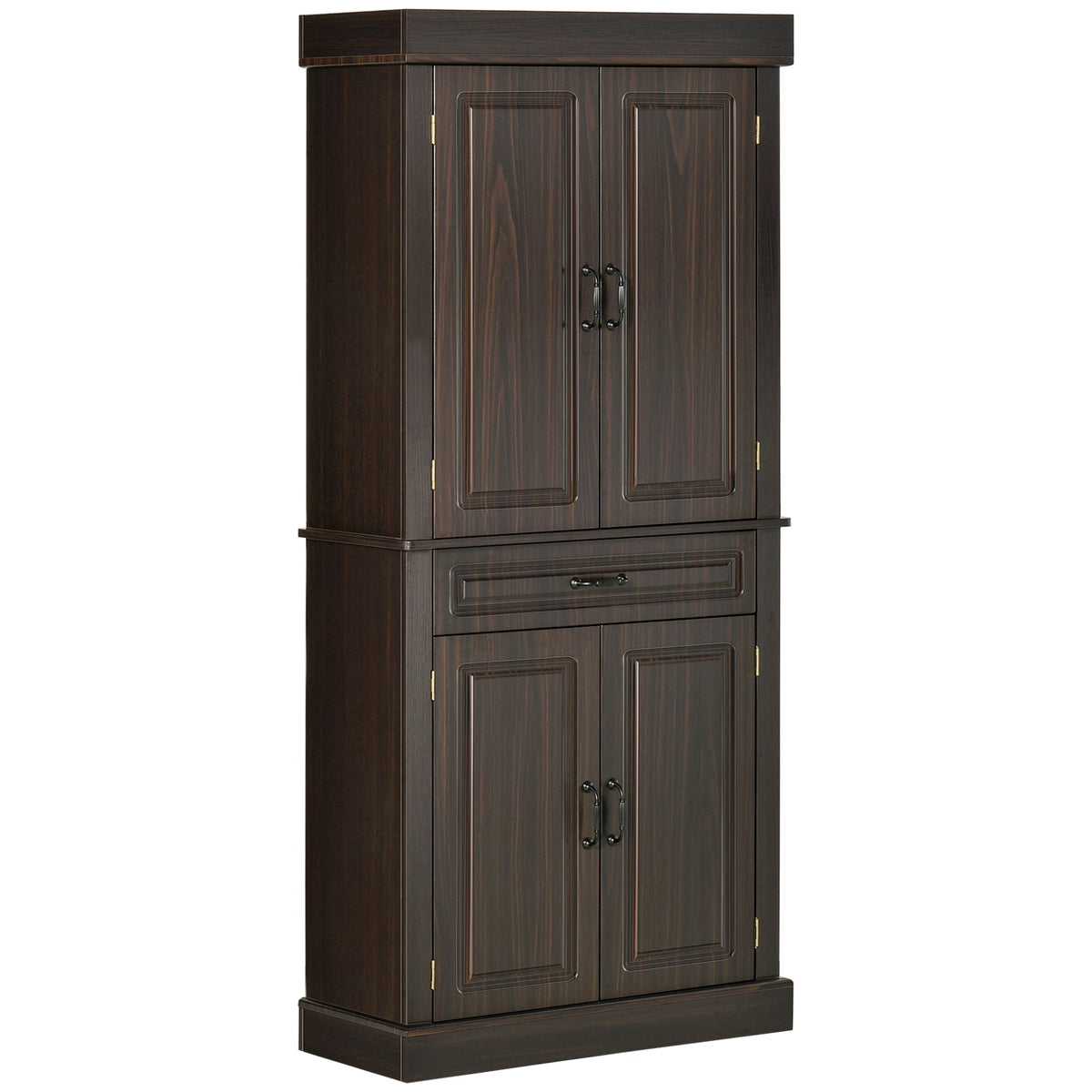 71" Freestanding Kitchen Pantry with 4 Doors and 2 Cabinets, Tall Storage Cabinet for Kitchen, Distressed Black