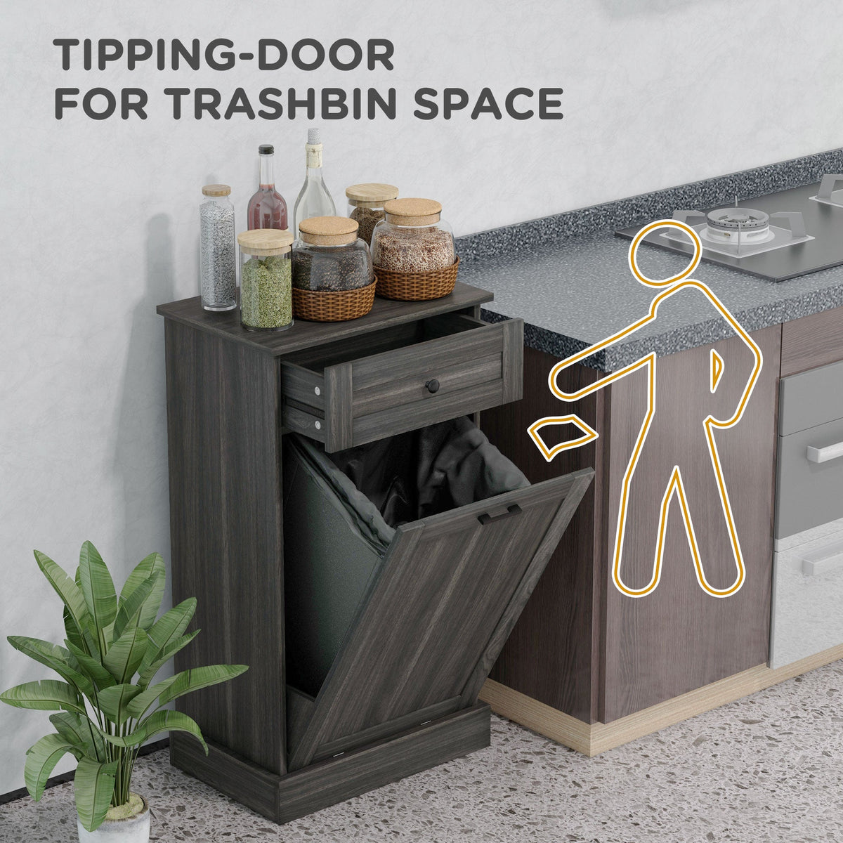 Kitchen Tilt Out Trash Bin Cabinet, Free Standing Recycling Cabinet, Trash Can Holder with Drawer, White