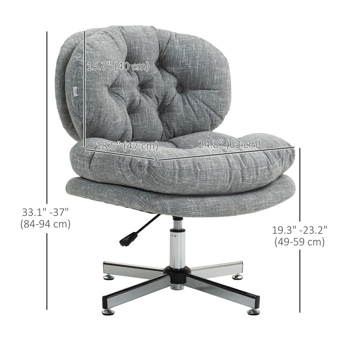 Computer Desk Chair, Armless Office Chair with Wide Padded Seat and Adjustable Height, Cream White