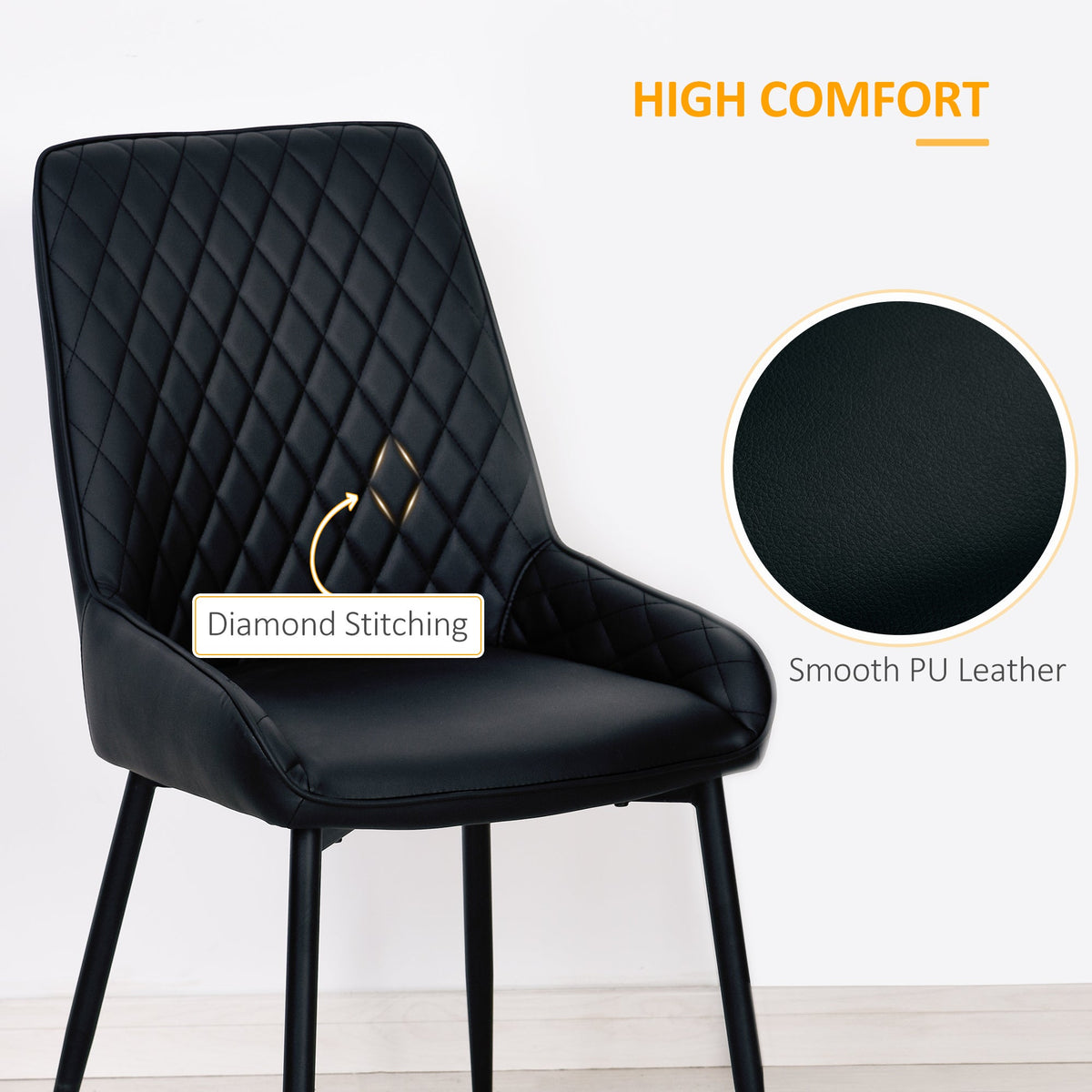 Blake Modern Dining Chairs with Diamond Tufting and Steel Legs Set of 2-Black