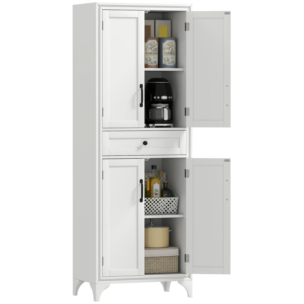 Freestanding Storage Cabinet, Kitchen Pantry Cabinet with 2 Shelves, 4 Doors for Dining Room, Black
