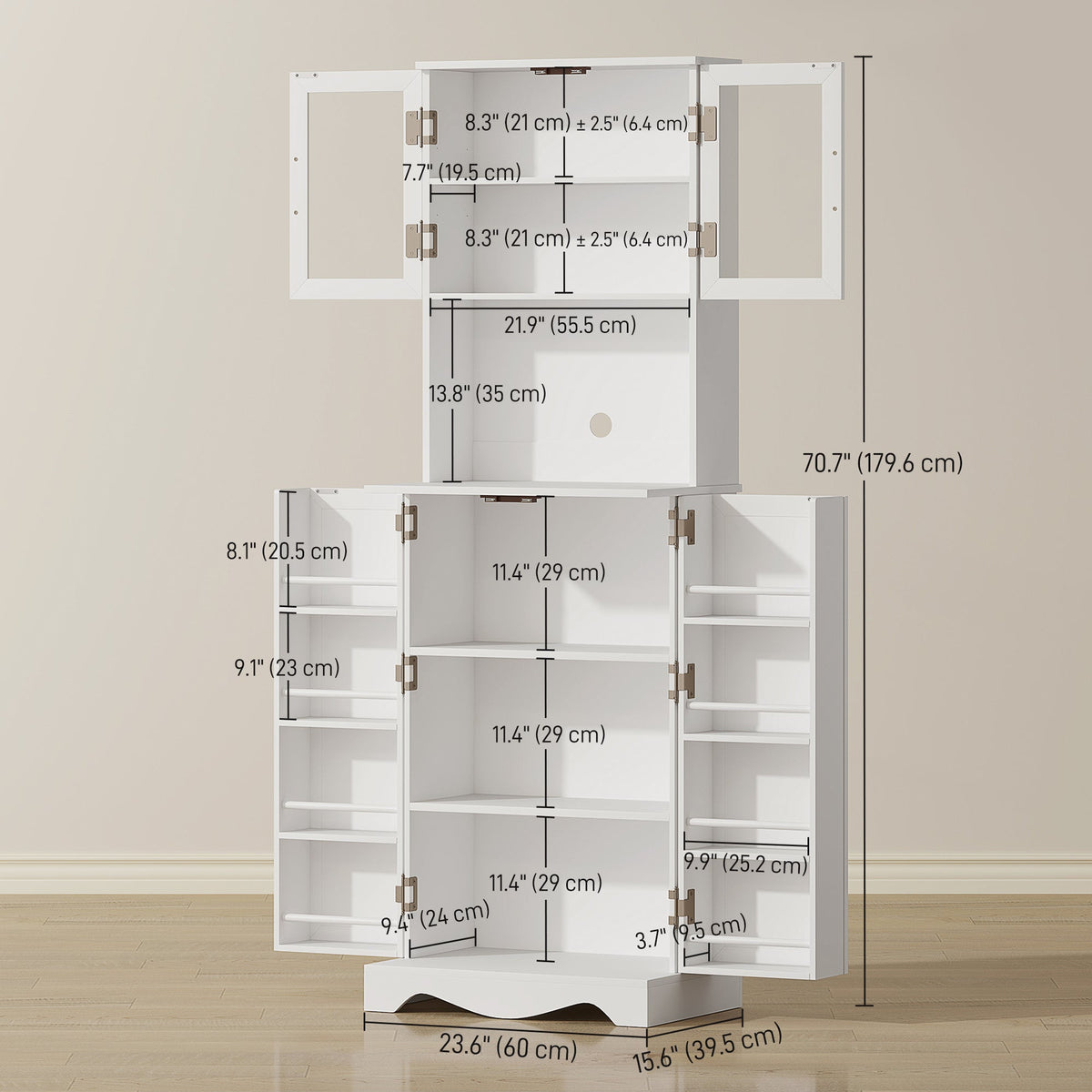 71" Kitchen Pantry Cabinet, Freestanding Kitchen Hutch with 8 Door Shelves, Adjustable Shelf and Acrylic Doors, Black