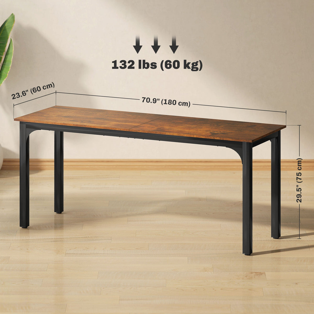 71" Computer Desk, Desktop Desk with Metal Legs, Distressed Black
