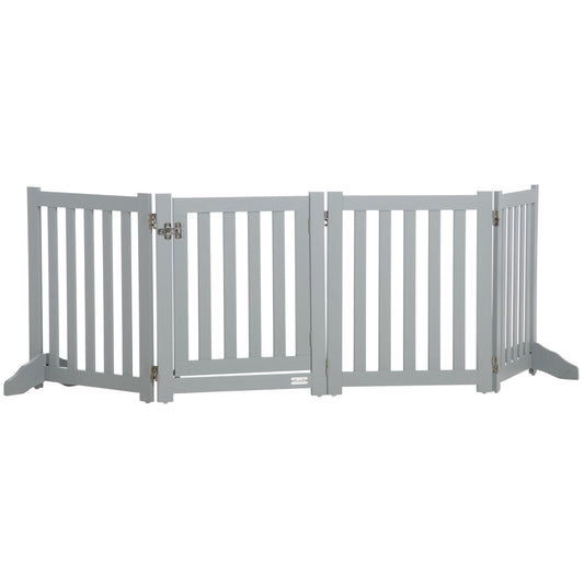 23.5"H Foldable Dog Gate with Door, 4 Panels Freestanding Pet Gate Barriers Indoor with Support Feet, Puppy Fence for Dogs, White