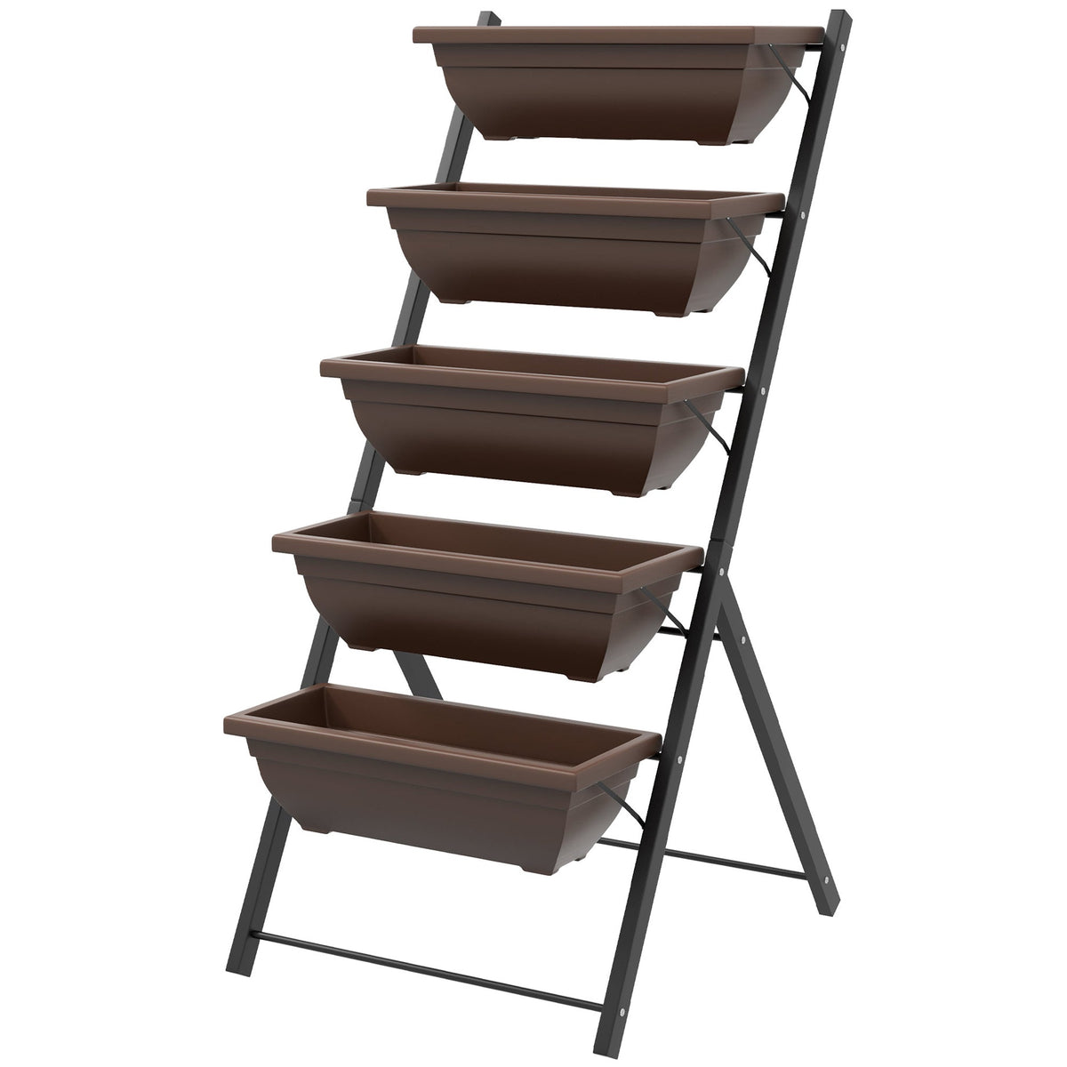 5-Tier Raised Garden Bed with 5 Planter Box, Outdoor Plant Stand Grow Containers with Leaking Holes, Black