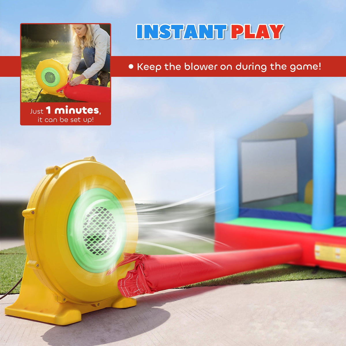 Bouncy Castle for Kids, Inflatable Bounce House with Slide, Ball Pit, Ring Toss Game, Sunshade and Blower
