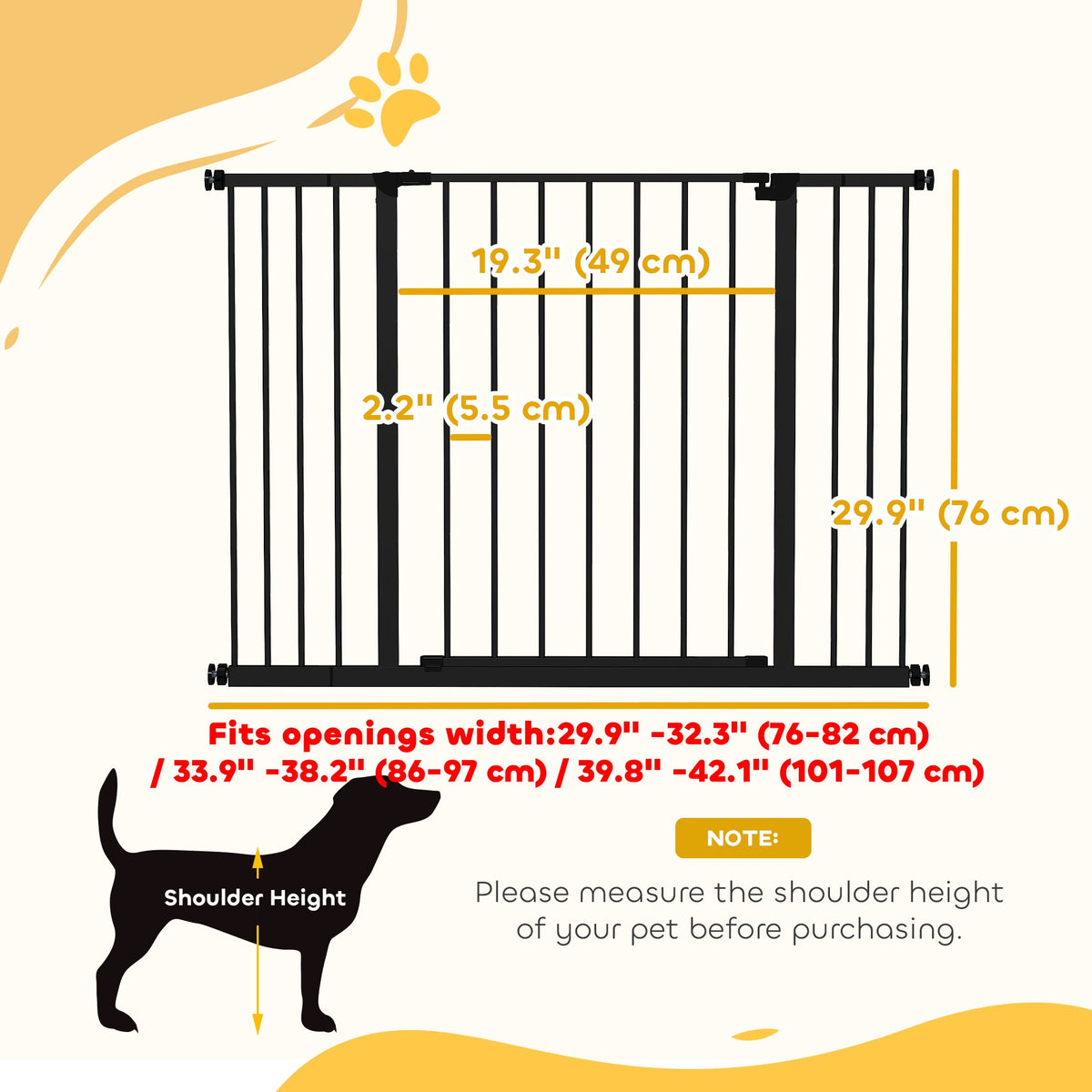 Pressure Fit Dog Gate Pet Barrier for stairs doorway, 29.9''- 42.1'' Width White
