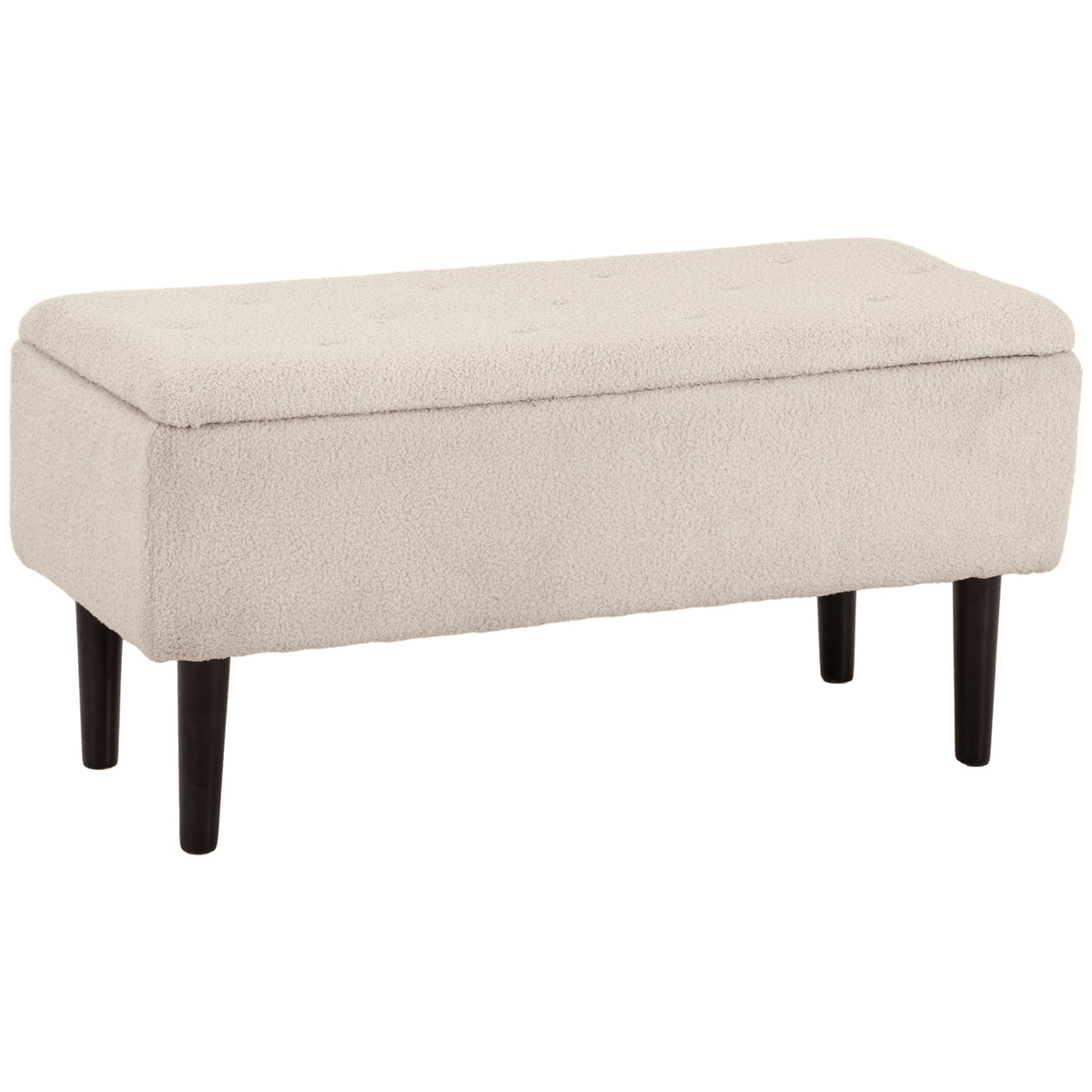 Modern Storage Bench, Ottoman with Storage and Lamb's Wool Upholstery for Living Room, Bedroom, Black