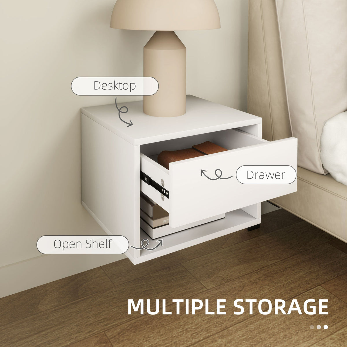 Floating Nightstand Set of 2, Wall Mounted Bedside Table with Drawer for Bedroom Black