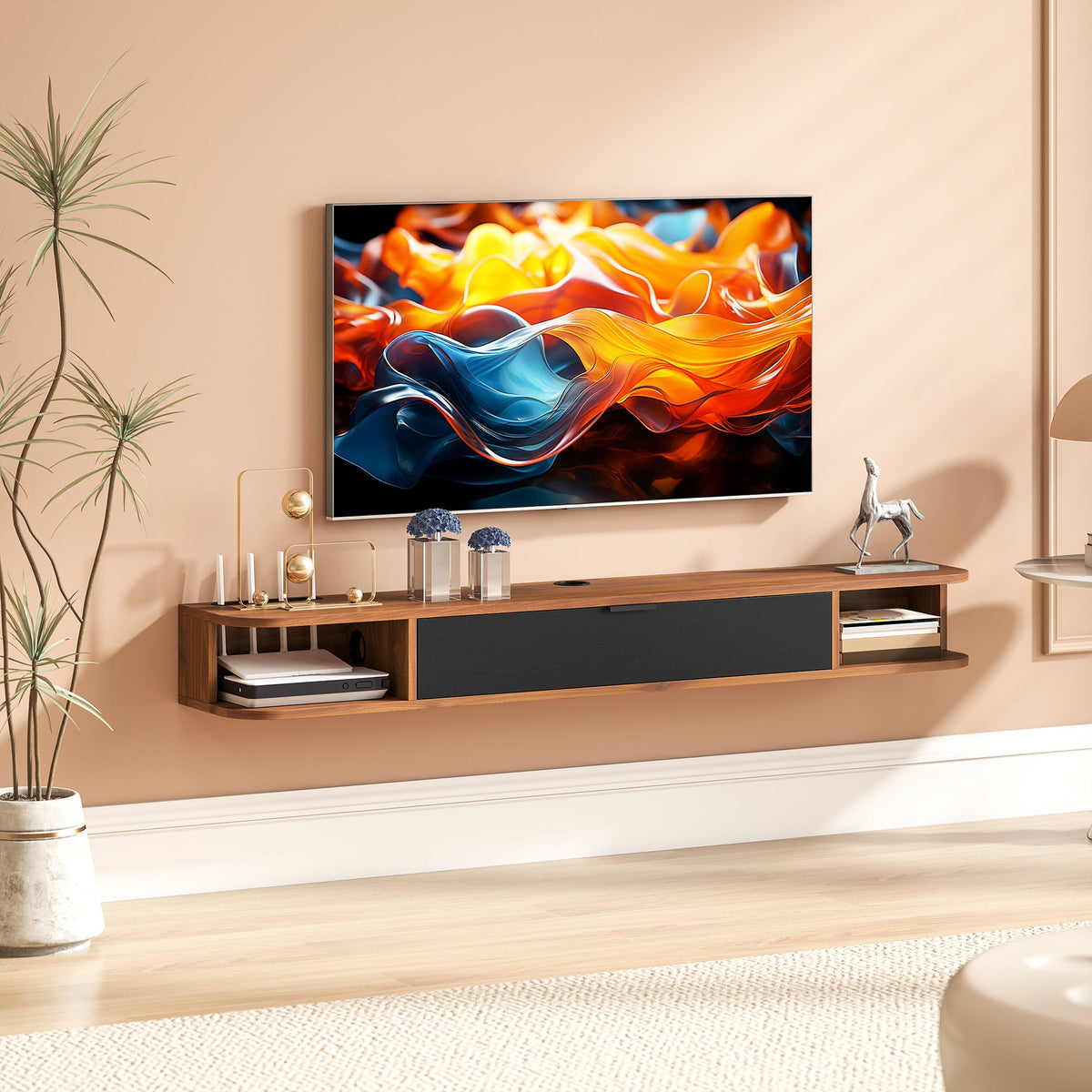 Lennox 55" Floating TV Stand for TVs up to 65" with Flip Drawer-Walnut