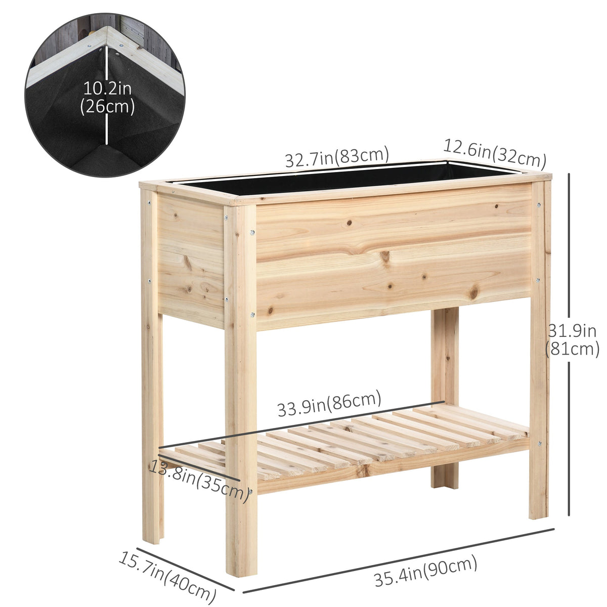 Elevated Planter Box with Storage Shelf for Flowers, Vegetables, and Herbs, 36" x 16" x 32", Grey