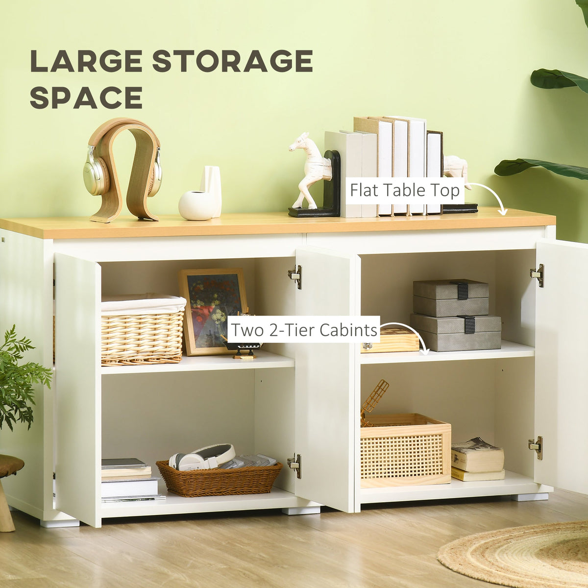 Sideboard Cabinet, Buffet Table with 2 Double Doors and Adjustable Shelves for Living Room, Entryway, White