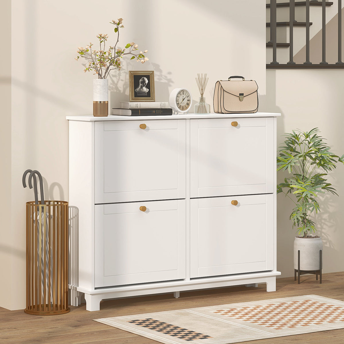 Modern Shoe Storage Cabinet, Narrow Shoe Cabinet with 4 Flip Drawers, Adjustable Shelves, 5 Legs for Entryway, Black