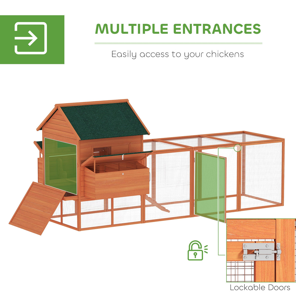 137" Wooden Chicken Coop with Chicken Run, Nesting Box, Dark Grey