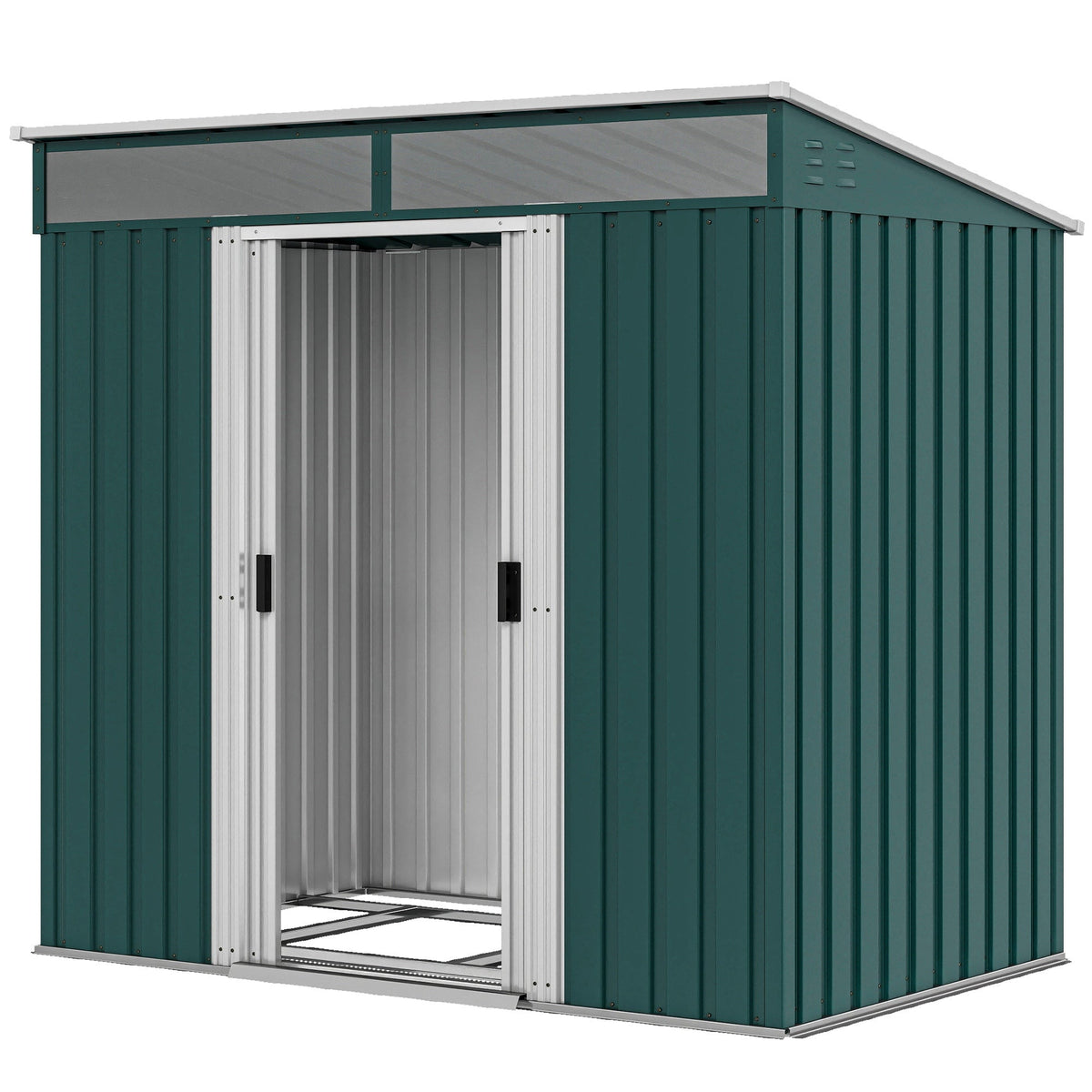 6.5x4FT Galvanised Metal Shed with Foundation Kit, Lockable Garden Tool Storage House with Sliding Doors, Vents, Grey
