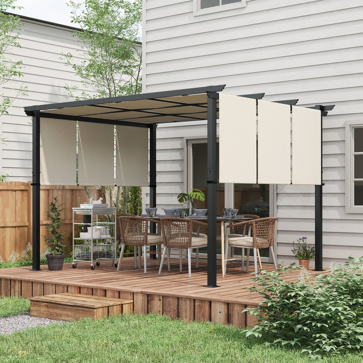 10' x 10' Metal Pergola, Outdoor Pergola with Retractable Canopy, for Garden, Patio, Backyard, Deck, Charcoal Grey