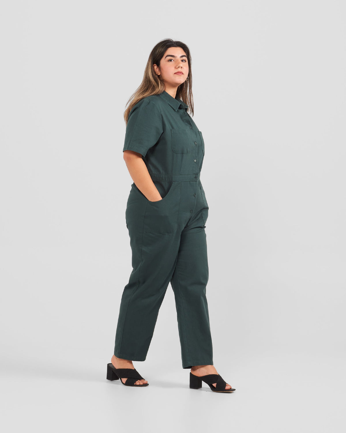 Women's Khaki Green Twill Jumpsuit