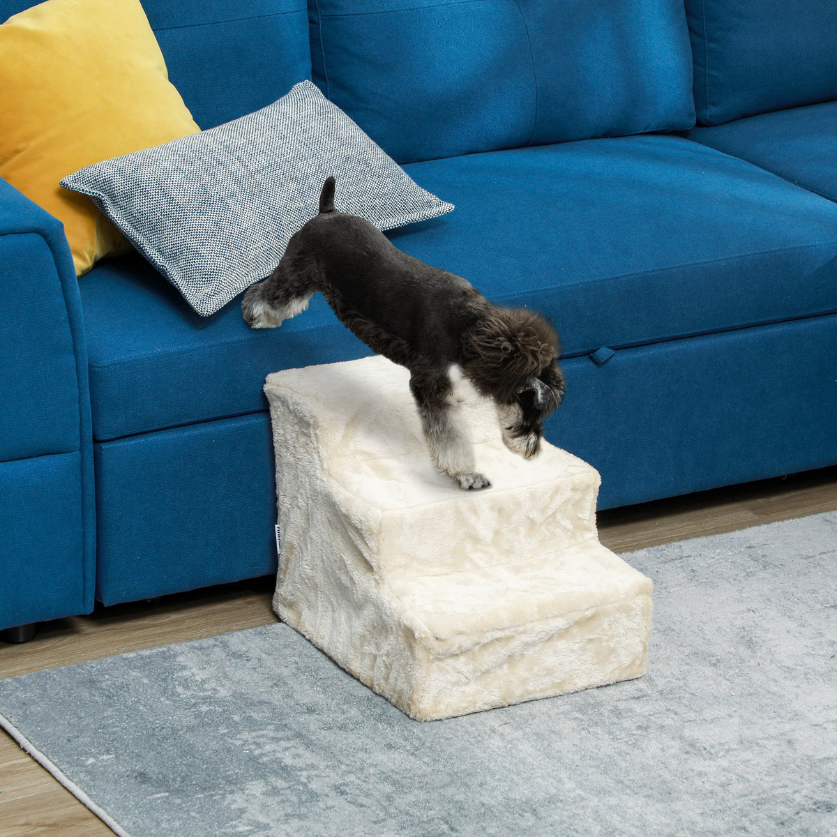 4-Step Dog Ramp for Sofa, Bed, and Couch, with Removable Cover, Light Grey