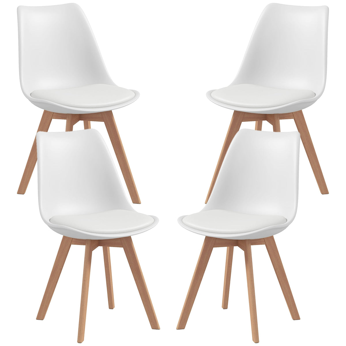Modern Dining Table Chairs Set of 4, Rubber Wood Kitchen Table Chairs with PU Leather Cushion for Living Room, Bedroom