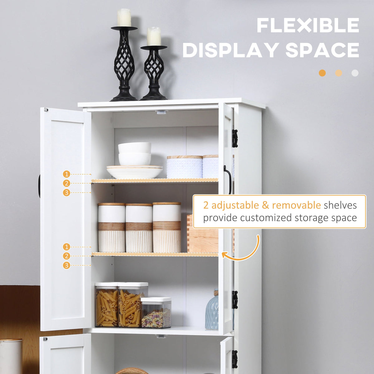 48" 4-Door Storage Cabinet Multi-Storey Large Space Pantry with Adjustable Shelves Black