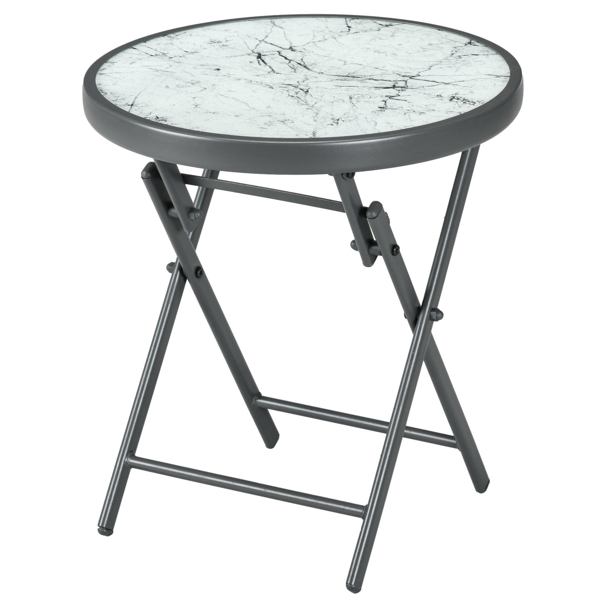 18" Outdoor Round Folding Table, Garden Side Table with Tempered Glass Top for Camping, Party, Weddings, Black