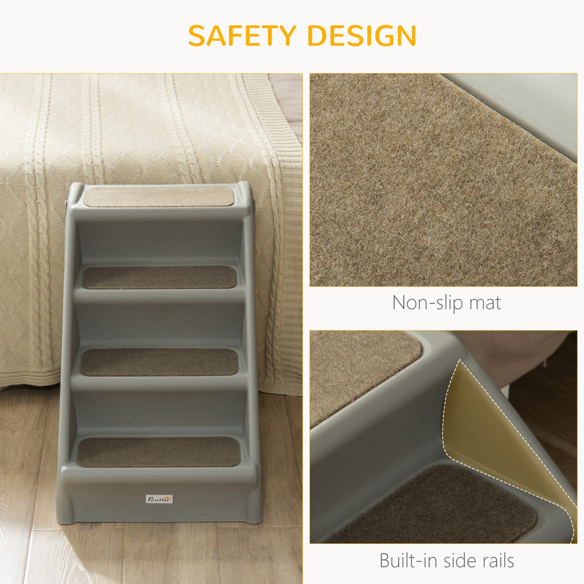 4-Level Portable Dog Stairs, Foldable Dog Steps for Small Dogs, Lightweight Cat Steps, with Nonslip Soft Mats, for High Bed, Sofa, Beige