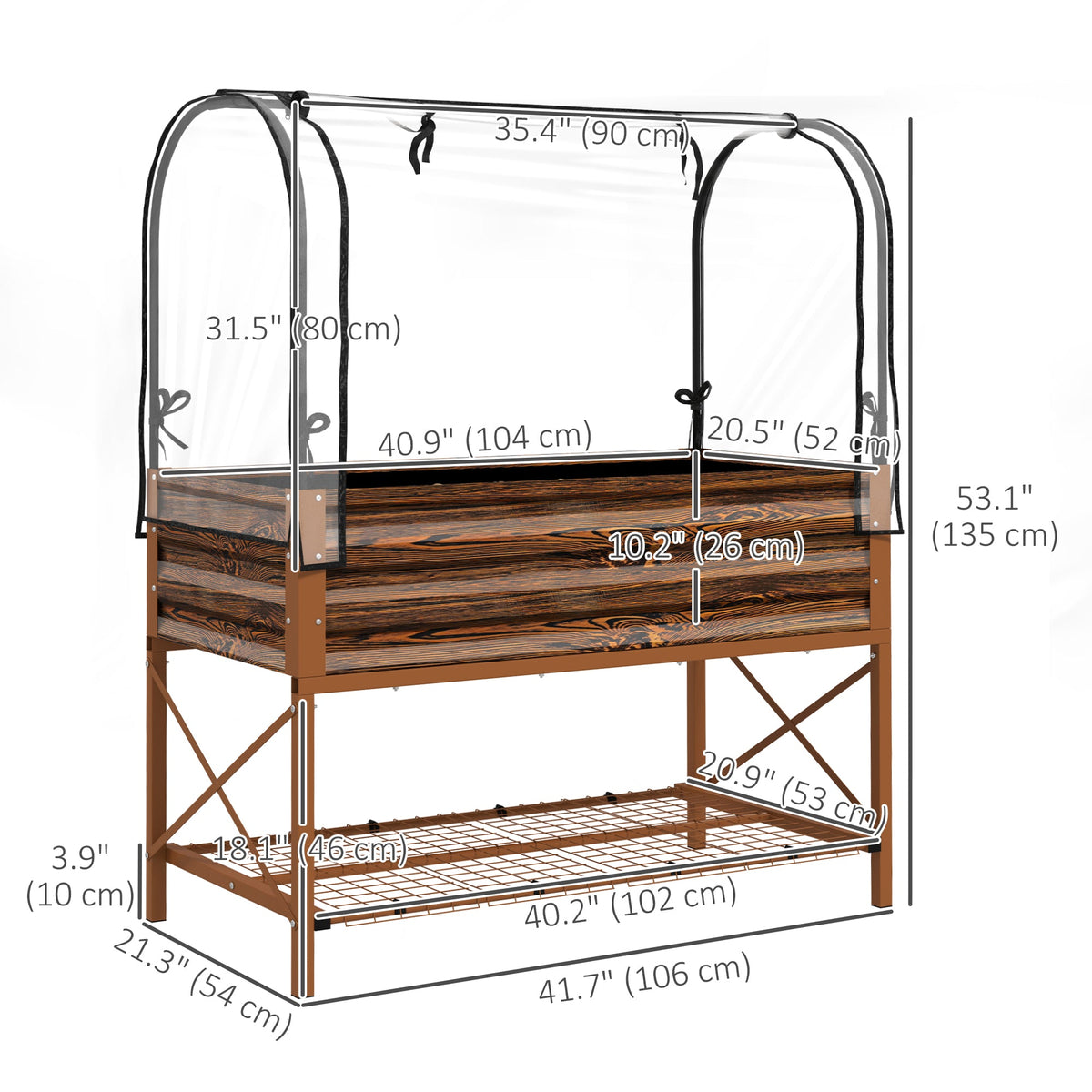 Raised Garden Bed with Cover, Metal Elevated Planter Box with Bottom Shelf and Liner, Black