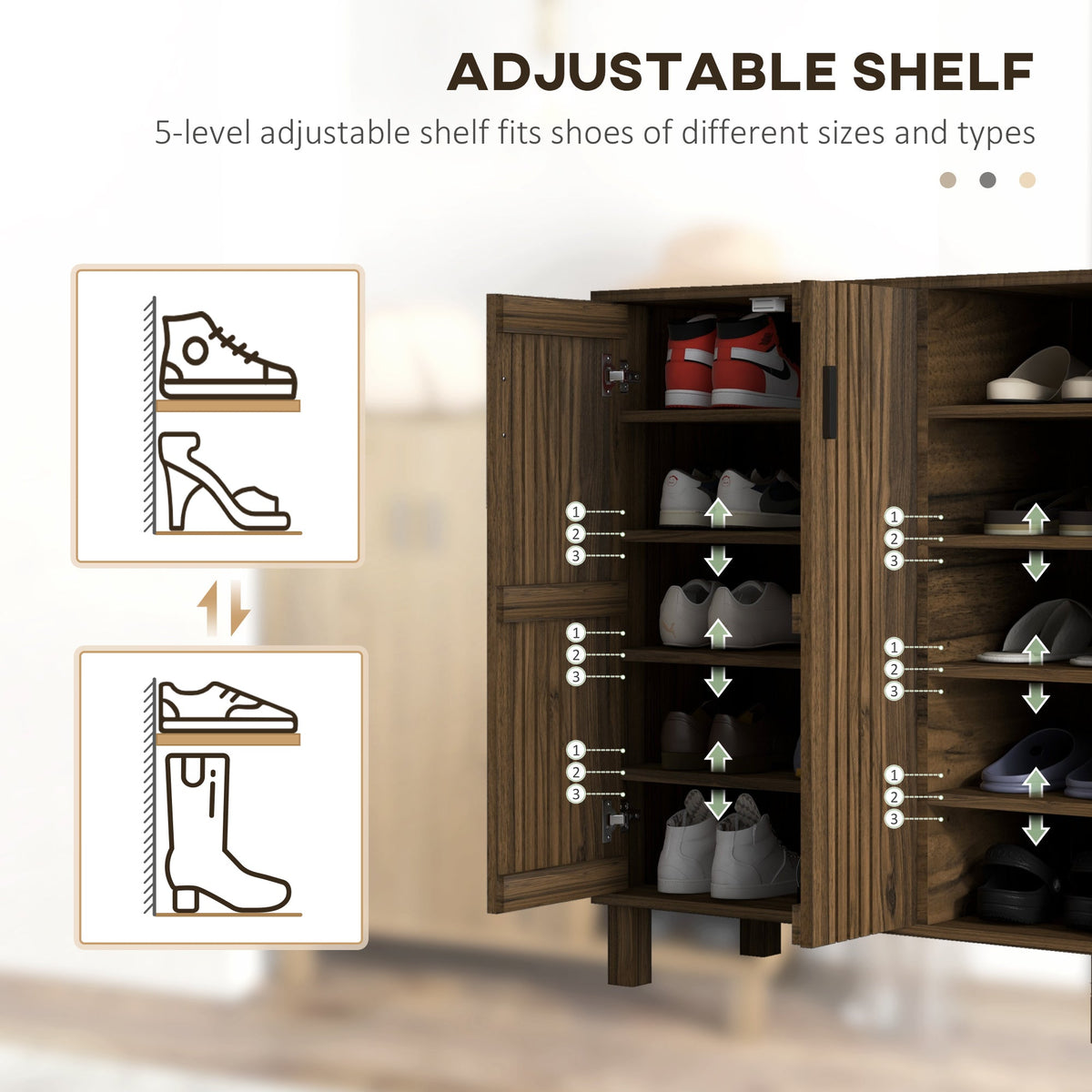 Shoe Storage with Double Doors and Open Shelves 17 Pair Shoe Storage Organizer for Entryway Hallway Black