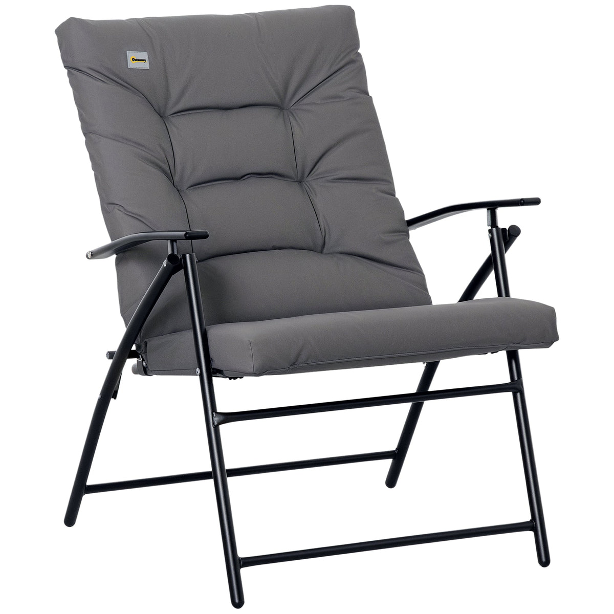 Foldable Lounge Chair, Fabric Upholstered Recliner, Outdoor Lounger with Armrest, Metal Frame for Backyard, Black