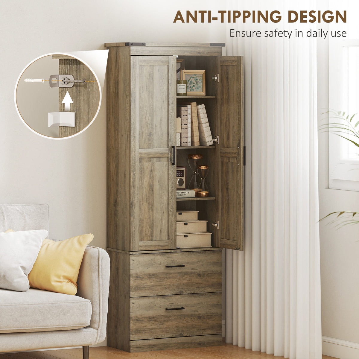 67" Tall Kitchen Pantry Storage Cabinet, Kitchen Pantry Cabinet with Doors, Drawers and Adjustable Shelves, Black