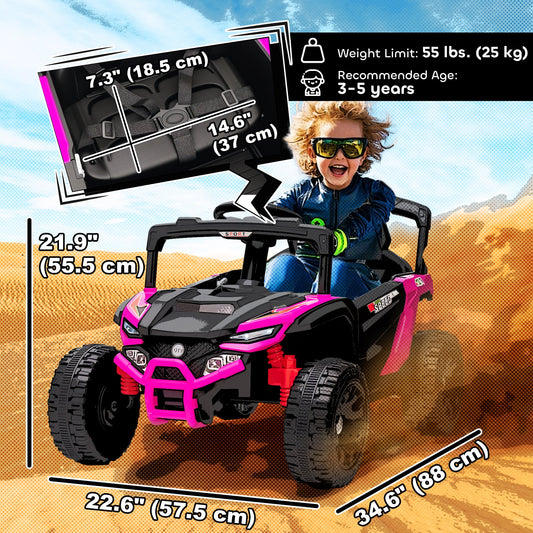 12V Kids Ride On Truck with Dual Motors, Rear Suspension, Remote Control for 3-5 Years Boys Girls, Pink