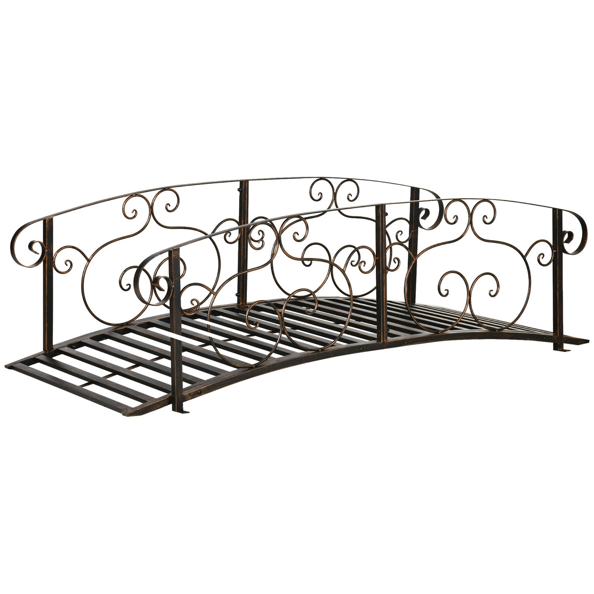 6FT Steel Garden Bridge with Safety Siderails, Decorative Arc Landscaping Bridge for Backyard Creek Stream Pond, Black