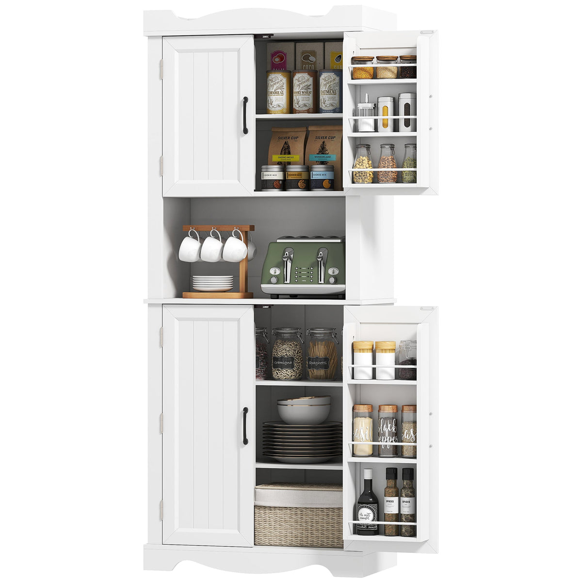 73" Kitchen Pantry Cabinet, Freestanding Kitchen Hutch with 12 Door Shelves, Adjustable Shelves, Microwave Stand, Black