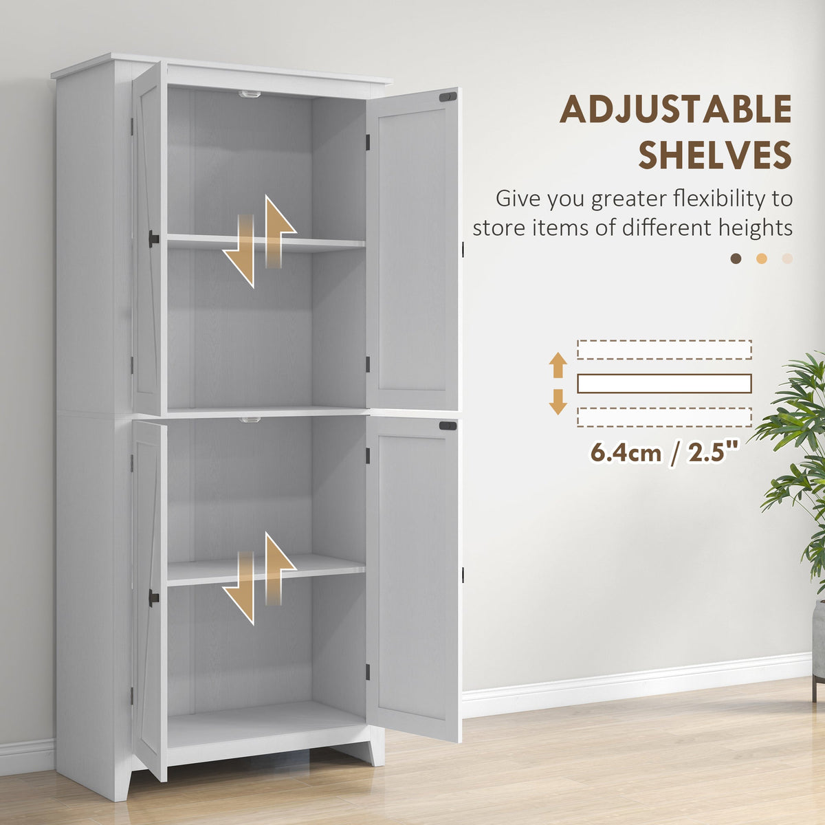 72" Freestanding Storage Cabinet, Kitchen Pantry Cabinet with Doors and Shelves for Dining Room, Natural
