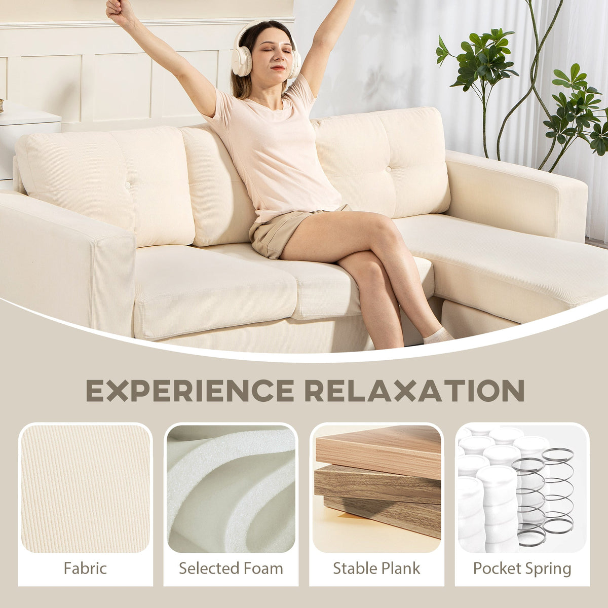 Sectional Sofa with Changeable Chaise Lounge, 3 Seat L-Shaped Small Space Sofa, Upholstered Couch for Small Space, Dark Grey