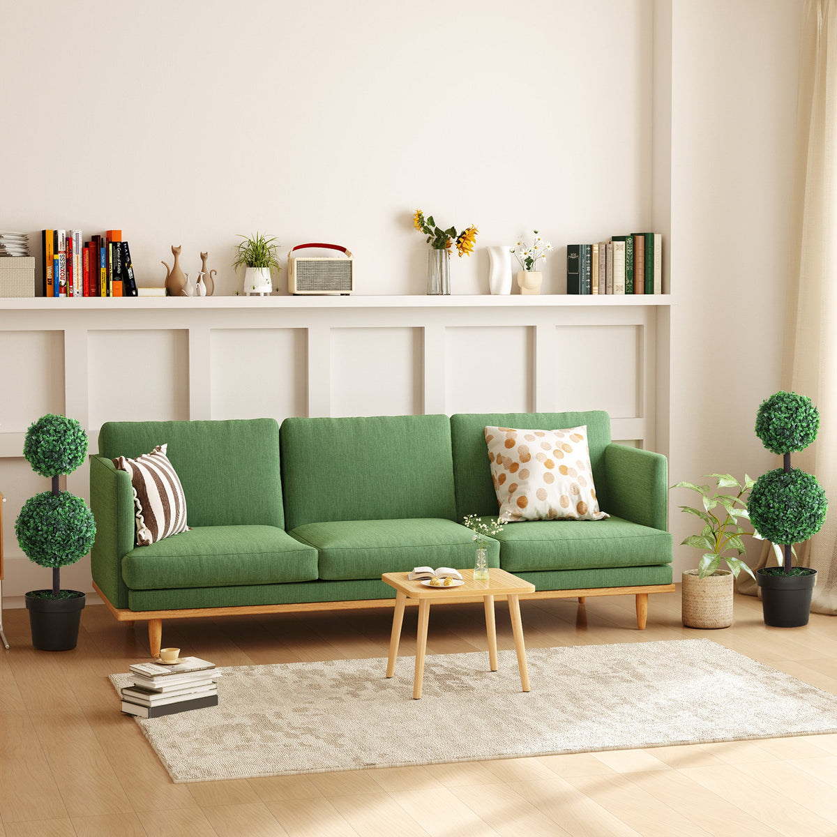 2 Ball Topiary Tree in Pot for Home Decor, Artificial Plant for Home Office, Living Room Decor, Dark Green
