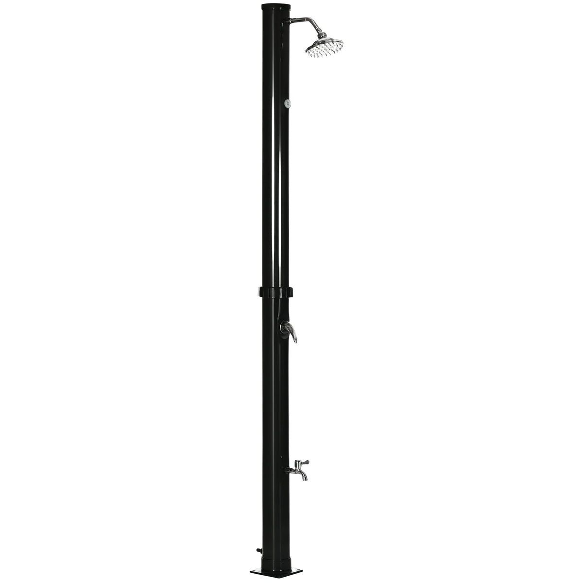 7.3FT 5.3 Gallon Solar Heated Shower, 2-Section Outdoor Shower with Shower Head, Foot Shower, Temperature Display for Backyard, Poolside, Spa, Beach, Black