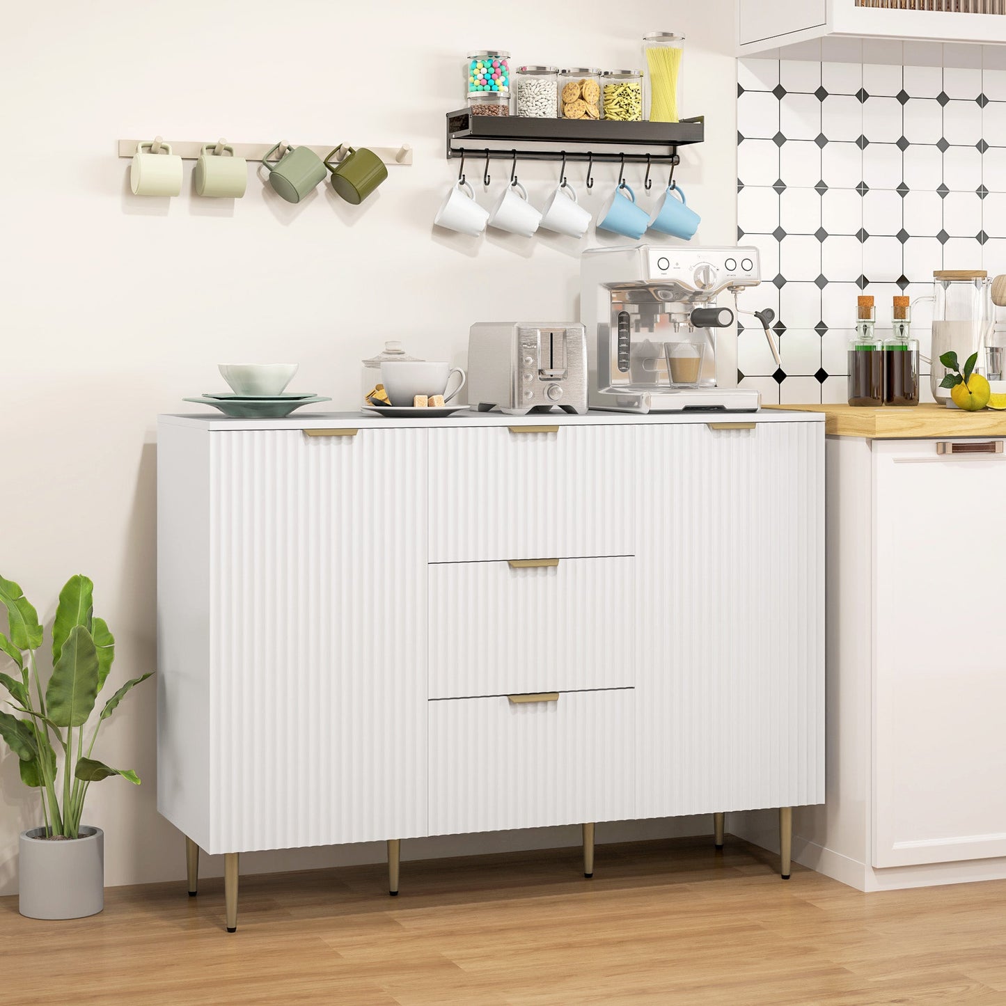 Ellis Modern Kitchen Buffet/Hallway Cabinet with 3 Drawers-White