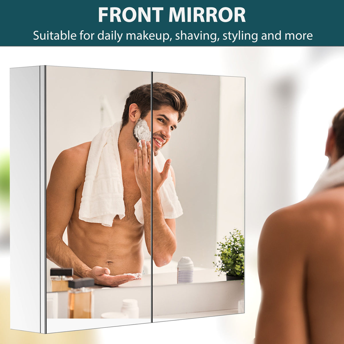 Wall Mounted Mirror Cabinet, Bathroom Medicine Cabinet with Mirror, 2 Doors and 3-tier Shelving, Silver